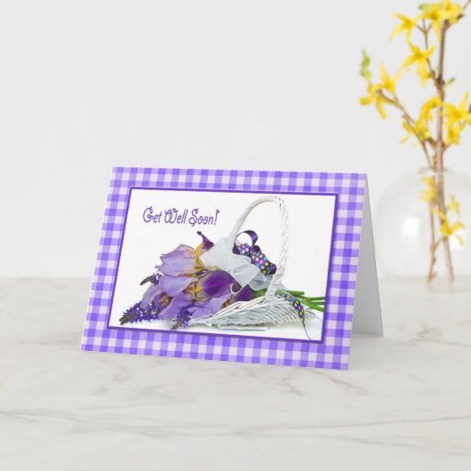 Get Well bald Iris Bouquet auf Gingham Karte (Gelbe Blume)