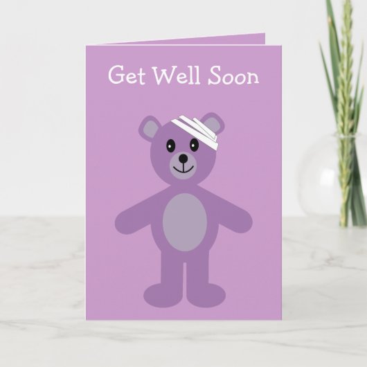 Get Well bald lilac Cartoon teddy card Karte (Vorderseite)