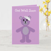 Get Well bald lilac Cartoon teddy card Karte (Gelbe Blume)