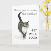 Get Well Card - Grey Tabby Cat Karte (Gelbe Blume)