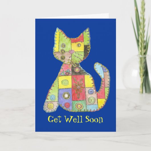 Get Well Card with patchwork cat Karte (Vorderseite)