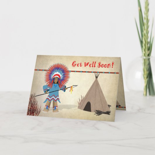 Get Well - Kids - Native Indian Fun Card Karte (Vorderseite)