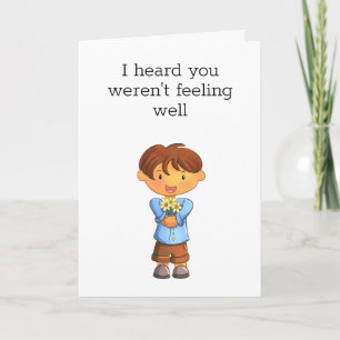 Get Well Little Boy Holding Bouquet  Karte