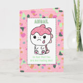 Get Well Little Girl PInk Dinosaur Cartoon Cute  Karte (Vorderseite)