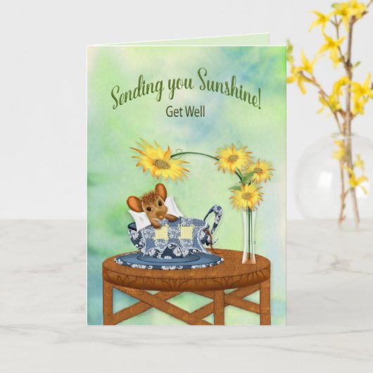 Get Well - Mouse in Tea Cup Resting Karte (Gelbe Blume)