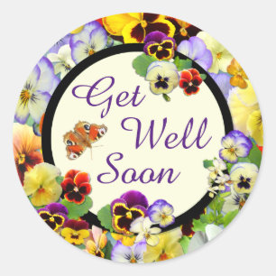 Get Well Pansy Design ~ Get Well bald Runder Aufkleber