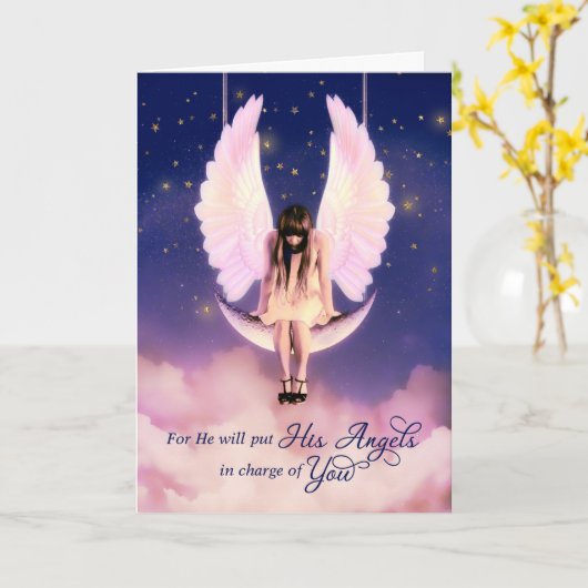 Get Well Psalms 91:11 Scripture Angel Karte (Gelbe Blume)