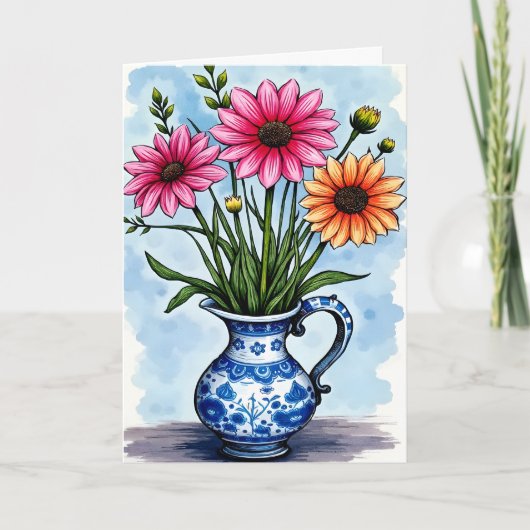 Get Well Soon Bright Color Flowers in Pitcher Karte (Vorderseite)