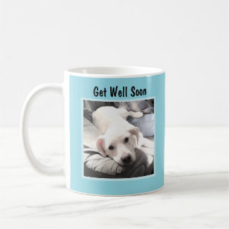 Get Well Soon Cute White Puppy Dog Photo Blue Kaffeetasse