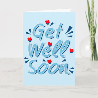 Get Well Soon Greeting Card - Ligh Blue Typography Karte