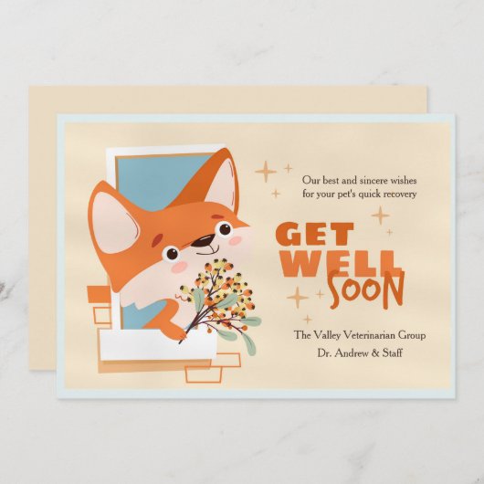 Get Well Soon Little Fox Card Einladung (Vorne/Hinten)
