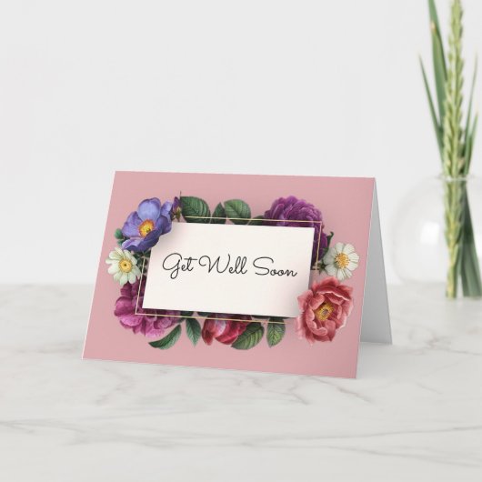 Get Well Soon Pastel Flower Frame Vintage Karte (Vorderseite)