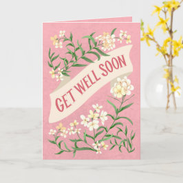 Get Well Soon Pink Soft Pastel Floral Banner Karte