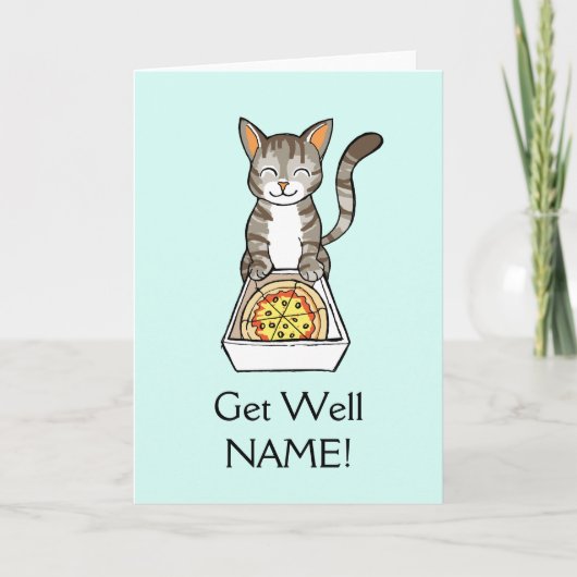 Get Well Soon Pizza Cat Card Personalised Template Karte (Vorderseite)