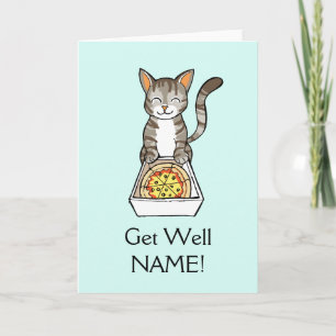 Get Well Soon Pizza Cat Card Personalised Template Karte