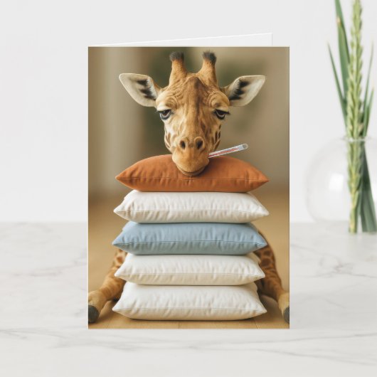 Get Well Soon Sick Giraffe On Bed Pillows Karte (Vorderseite)