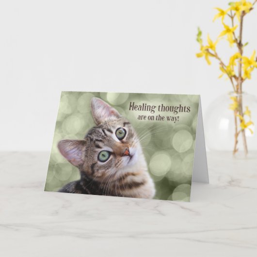 Get Well Tabby Kitten mit Green Bokeh Karte (Gelbe Blume)