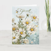 Get Well White Daisy Garden with Butterflies Karte (Vorderseite)