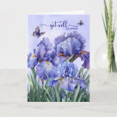 Get Well with a Purple Iris Garden and Butterflies Karte (Vorderseite)
