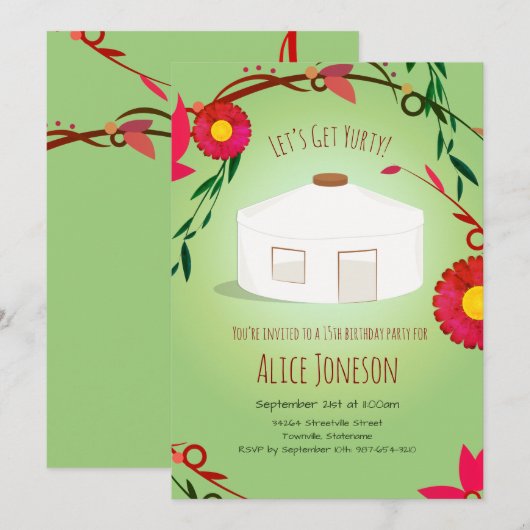 Get Yurty Geburtstag Einladung (Vorne/Hinten)