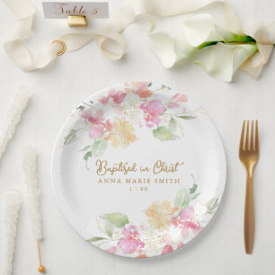 Getauft in Christus Pink Blumen Taufkleid Pappteller