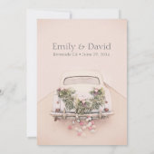 Getaway Car Wedding Romantic Blush Pink Einladung (Rückseite)