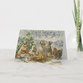 Geteilte Wärme Whimsical Farmhouse-Tiere Lagerfeue Karte
