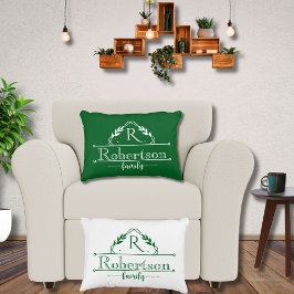 Geteilter Monogramm-Familienname Waldgrüner Rahmen Dekokissen