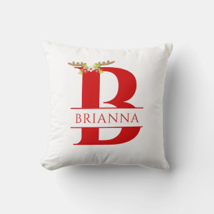 Geteiltes Monogramm Buchstabe B Xmas Hirschgeweih  Kissen