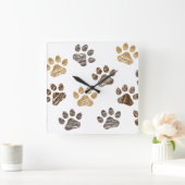 Getekende honden, katten pootje. Hond, kat poten. Quadratische Wanduhr (Zuhause)