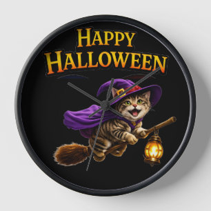 Getigelte Hexen-Kätzchen frohes Halloween fantasie Uhr