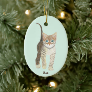Getigelte Katze Ovaler Schmuck Keramik Ornament