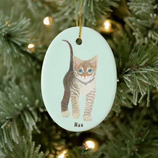 Getigelte Katze Ovaler Schmuck Keramik Ornament (Baum)