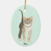 Getigelte Katze Ovaler Schmuck Keramik Ornament (Vorne)