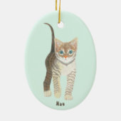 Getigelte Katze Ovaler Schmuck Keramik Ornament (Hinten)