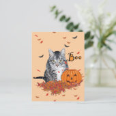 Getigert Halloween-Katze Postkarte (Stehend Vorderseite)