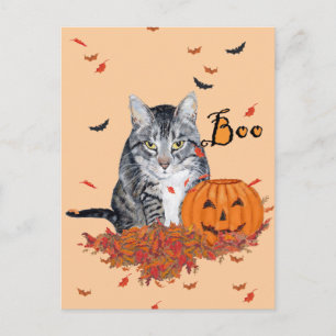 Getigert Halloween-Katze Postkarte