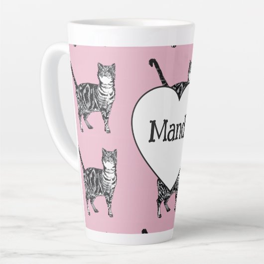 Getigert Katze Whimsical Hellrosa Katzen Mädchen Milchtasse (Linke Ecke)