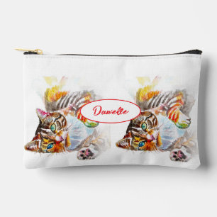 Getigert Katzen Süße Wasserfarbenmalerei Mädchen Zubehörtasche