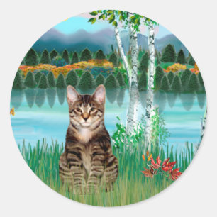 Getigerte Katze - Birken Runder Aufkleber