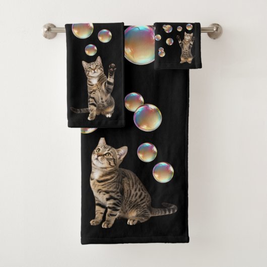 Getigerte Katze Blasen Katze  Badhandtuch Set (Insitu)