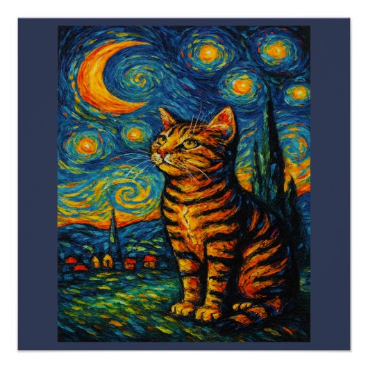 getigerte Katze blickt himmelwärts Poster (Vorderseite)