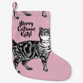 Getigerte Katze Frohe Katzenweihnachten Rosa Weihn Kleiner Weihnachtsstrumpf