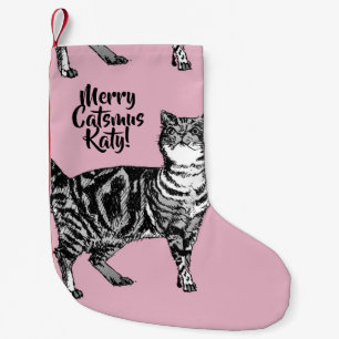 Getigerte Katze Frohe Katzenweihnachten Rosa Weihn Kleiner Weihnachtsstrumpf