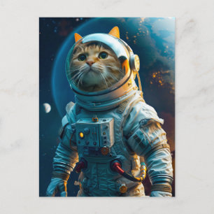 Getigerte Katze im Astronautenanzug nahe der Erde Feiertagspostkarte