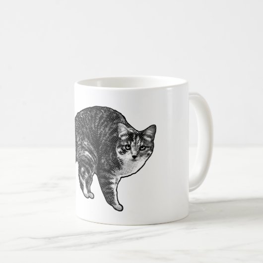 Getigerte Katze im Schneelichtglanz Kaffeetasse (VorderseiteRechts)