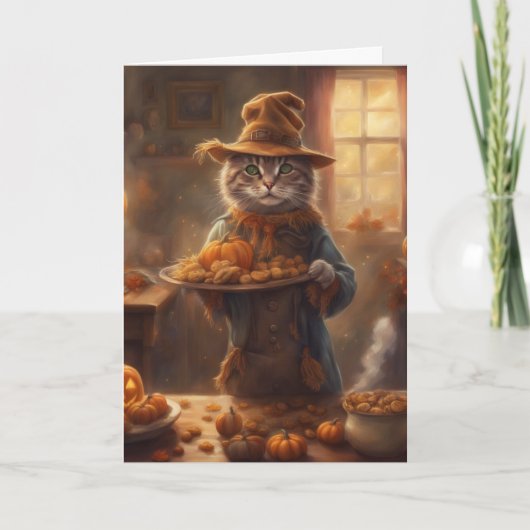 Getigerte Katze in einem Vogelscheuchen-Kostüm Hal Karte (Vorderseite)