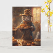 Getigerte Katze in einem Vogelscheuchen-Kostüm Hal Karte (Gelbe Blume)