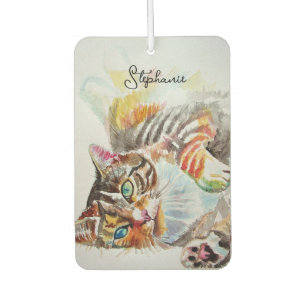 Getigerte Katze Katzen Haustier Kunst Wasserfarbe  Autolufterfrischer