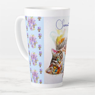Getigerte Katze Katzen Wasserfarbe Frau Name Latte Milchtasse
